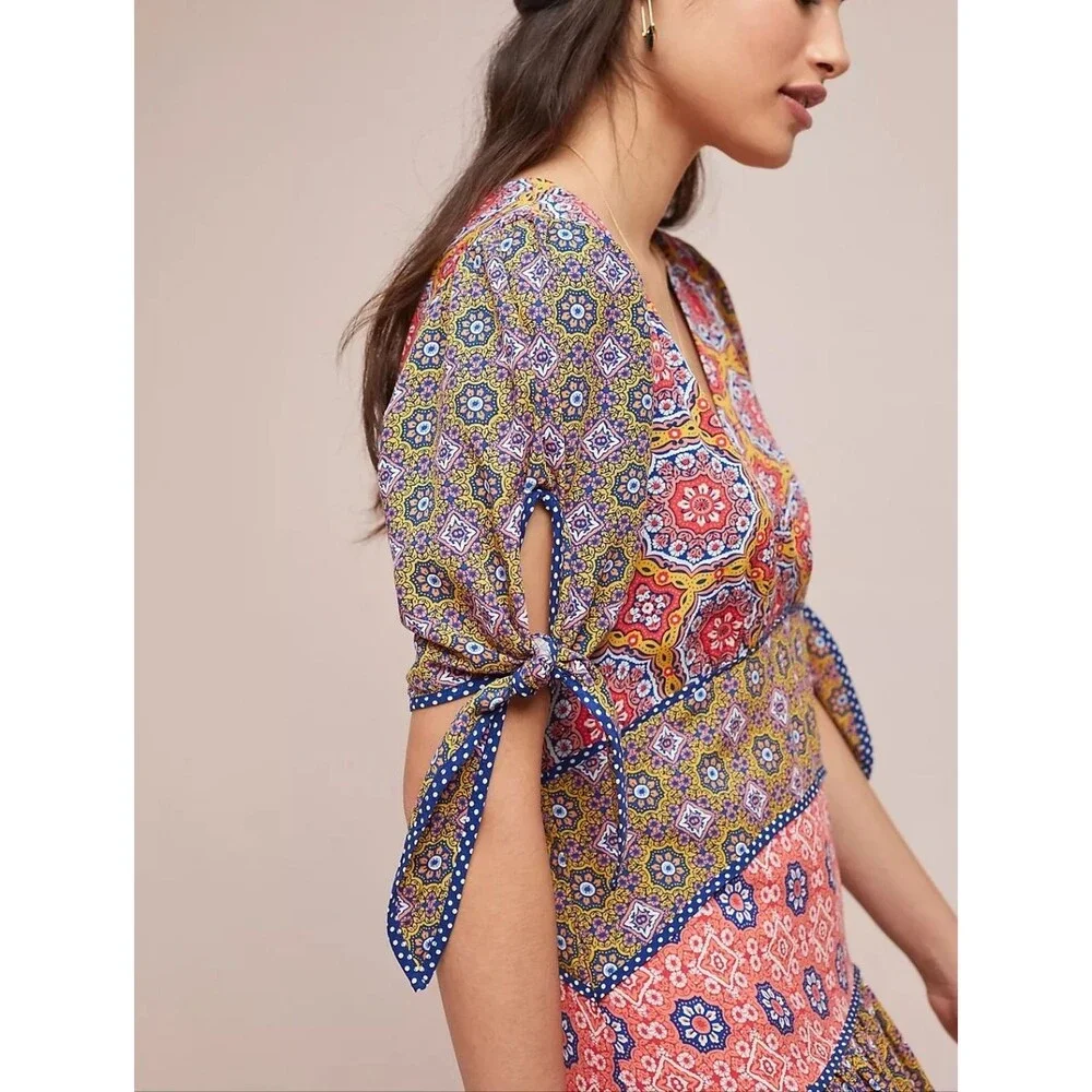 Maeve Anthropologie | Eder Tiered Maxi Dress Multi Floral Colorful Boho Women 0